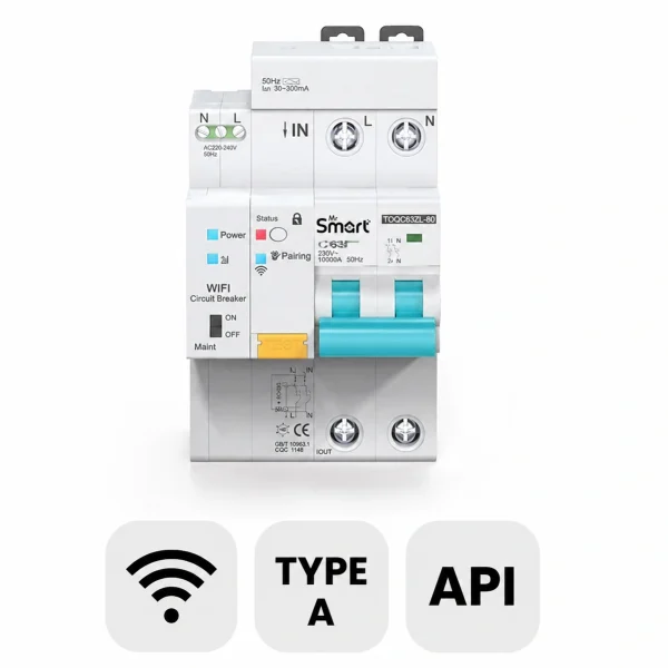 Ndërprerës automatik diferencial inteligjent(Automat RCBO) për shinë DIN 2P me Wi-Fi  WC-7004