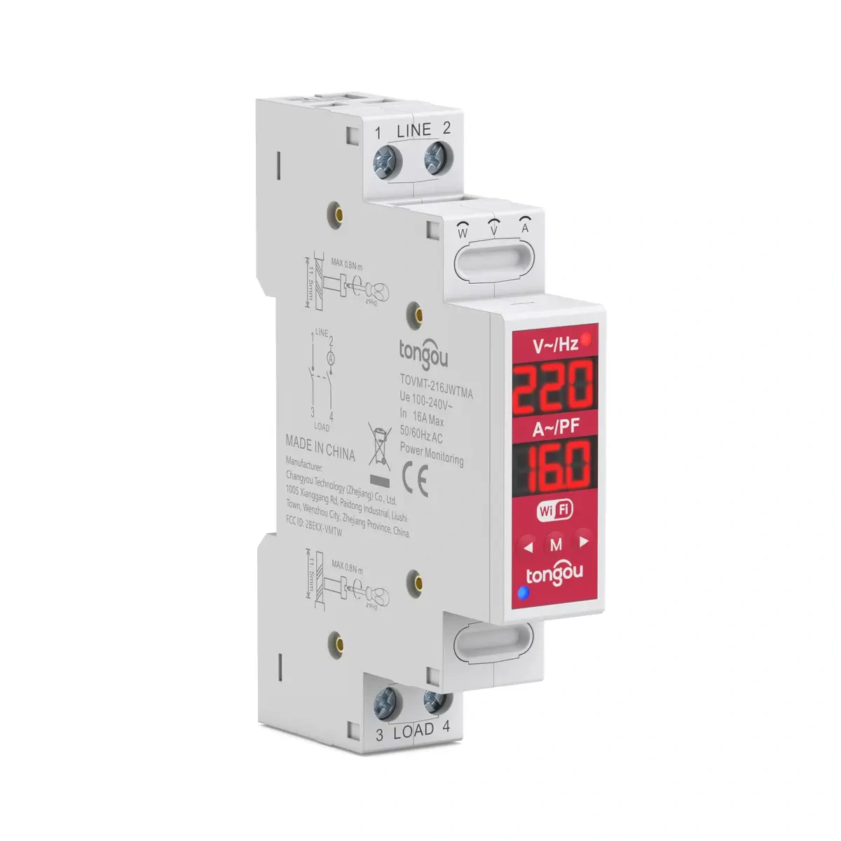 Tuya Wi-Fi 16A Double Pole Smart Relay Switch L-L/L-N Wiring 100-240V