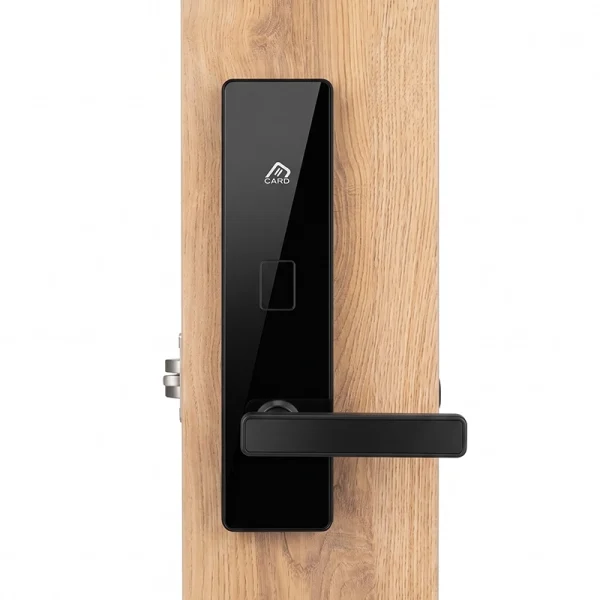 Astra Elite Hotel Smart Lock WC-6903, Black Glass Elegant Design, CNC Aluminum 25mm Body, Mifare S50 Access System