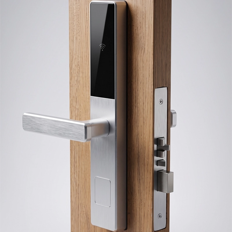 Aurvex Prestige Hotel Smart Lock WC-6891, Silver CNC Aluminium with Black Accent Details, CNC Aluminium Body, Mifare S50 RFID Card Technology - Image 2