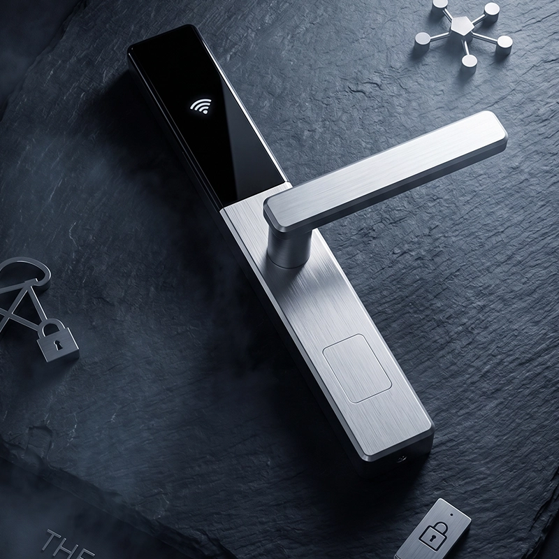 Aurvex Prestige Hotel Smart Lock WC-6891, Silver CNC Aluminium with Black Accent Details, CNC Aluminium Body, Mifare S50 RFID Card Technology - Image 7