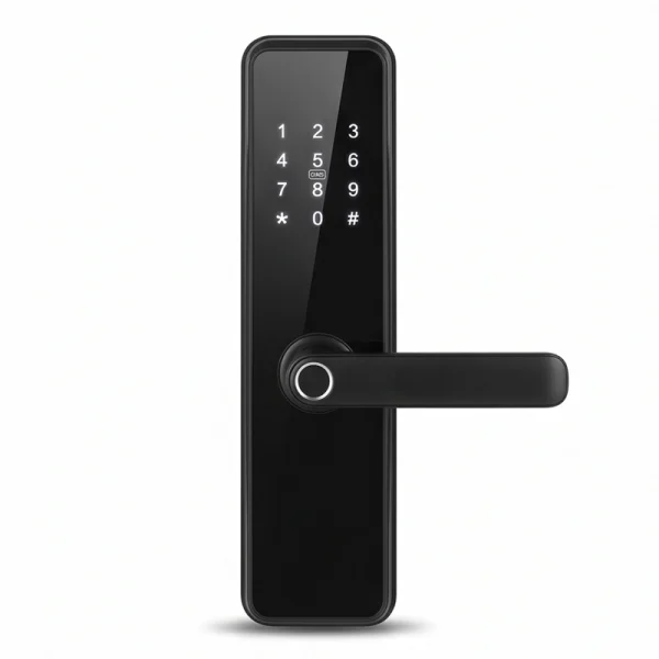 Aven Smart Villa & Airbnb Lock WC-6917, Black Glass Finish, Semiconductor Fingerprint + Mifare Card + Password + Key + TTLock App Control, 4x AA Battery Power, Cylinder Security Level C, Door Thickness 35–70mm