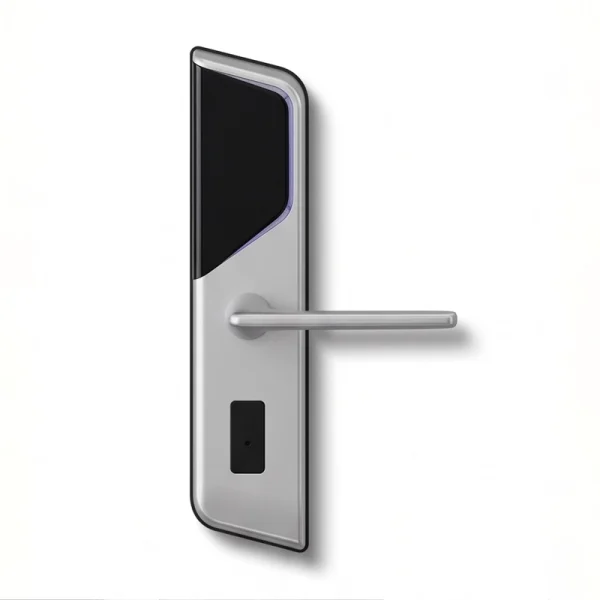 Lotus Premium Hotel Smart Lock WC-6897, Soft Light Grey Aluminium Finish (Black Reader Detail), CNC Aluminum 25mm, Mifare S50 Access System