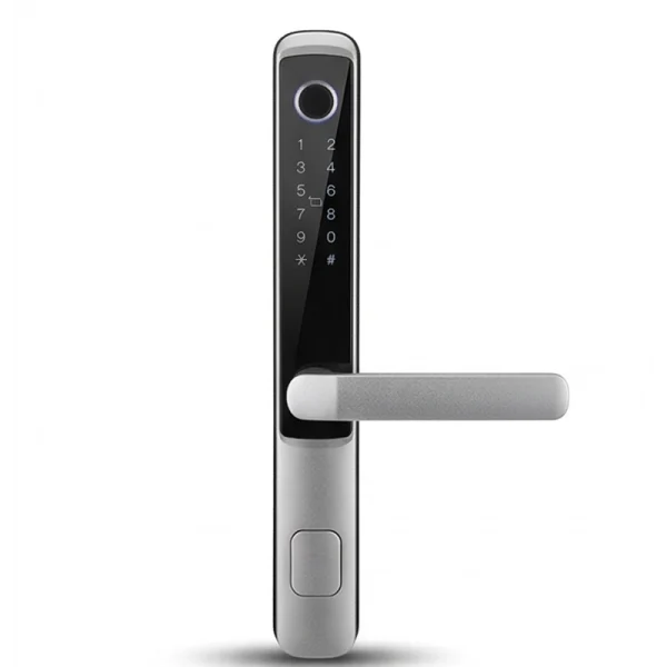 Orin Smart Villa & Apartment Lock WV-6919, Silver Finish, Semiconductor Fingerprint + Mifare Card + Password + Key + Tuya / Smart Life App Control, 4x AA Battery Power, Cylinder Security Level C, Door Thickness 35–70mm