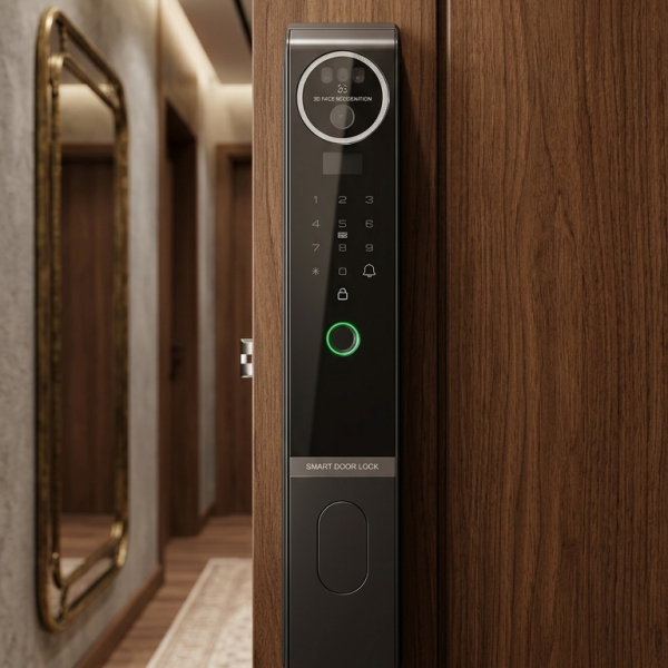 Nexora Zenith Smart Villa Lock WV-6914, Matte Black Finish, Advanced 3D Face Recognition + CatEye Camera + Semiconductor Fingerprint + Palm Print + Mifare Card + Password + Key + Smart Life WiFi, 5000mAh Lithium Battery, 45–120mm Door Thickness