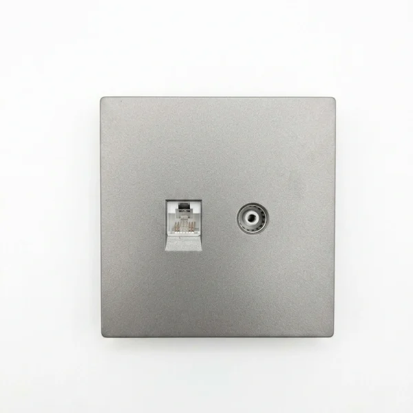 Velin Classic Computer + TV Socket WC-6969, Dark Grey Finish, European Standard RJ45 + TV Coaxial Outlet, Minimalist Wall Design