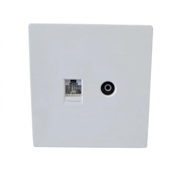 Velin Classic Computer + TV Socket WC-6969, White Finish, European Standard RJ45 + TV Coaxial Outlet, Minimalist Wall Design