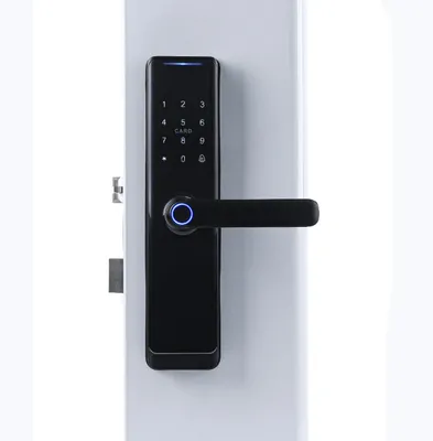 Lynox Smart Villa & Airbnb Lock WV-6918, Black Glass Finish, Semiconductor Fingerprint + Mifare Card + Password + Key + TTLock App Control, 4x AA Battery Power, Cylinder Security Level C, Door Thickness 35–70mm